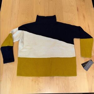 French Connection Navy, Yellow and Creme Cowl Neck Sweater size small NWT